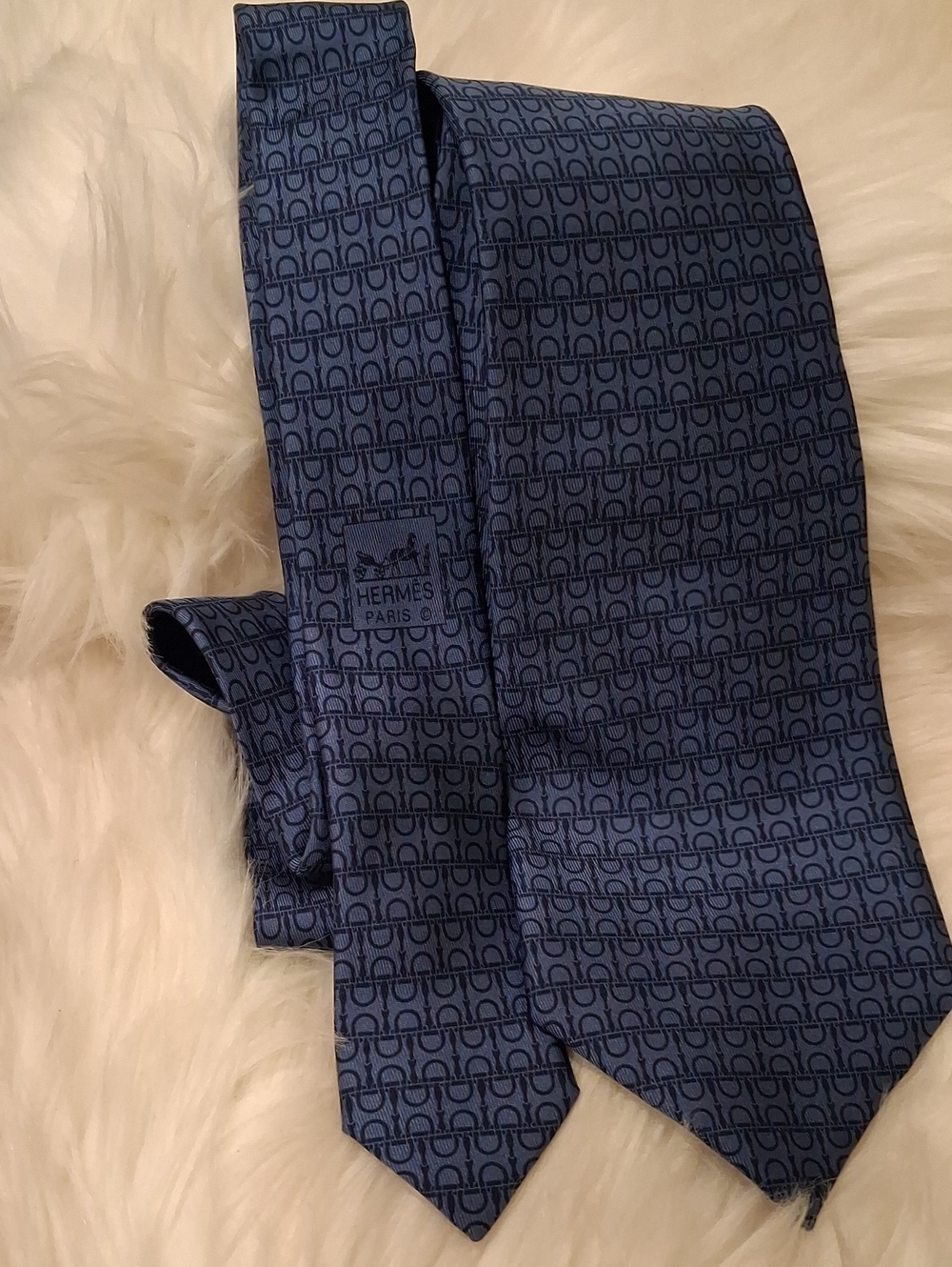 Hermes Blue Patterned Silk Tie